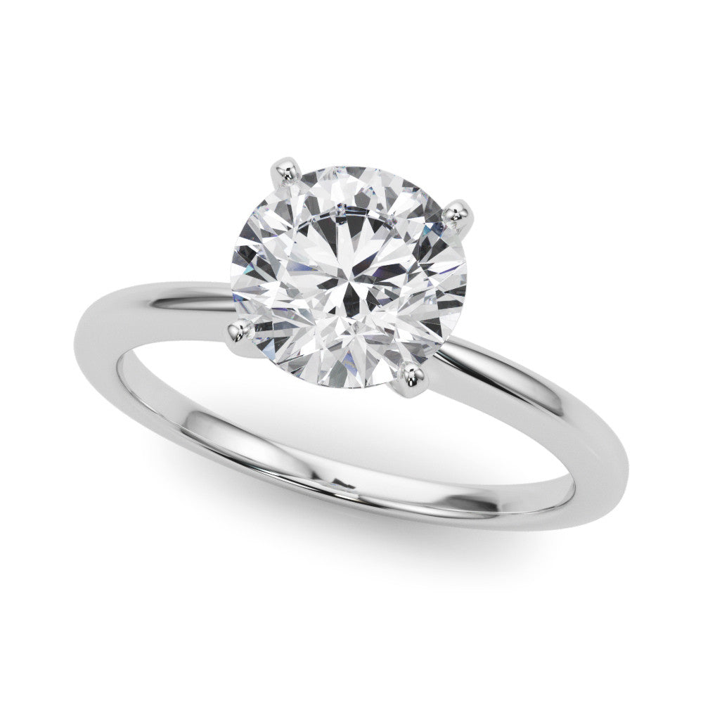 White gold Round Solitaire Engagement Ring with Classic Band and Four-Prong Setting