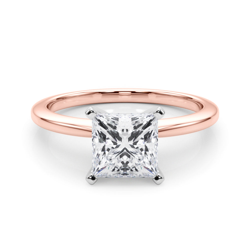 Rose gold Princess Solitaire Engagement Ring with Classic Band and Four-Prong Setting