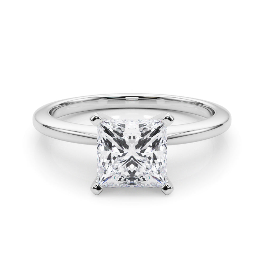 White gold Princess Solitaire Engagement Ring with Classic Band and Four-Prong Setting