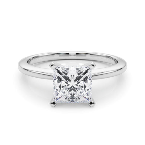 White gold Princess Solitaire Engagement Ring with Classic Band and Four-Prong Setting