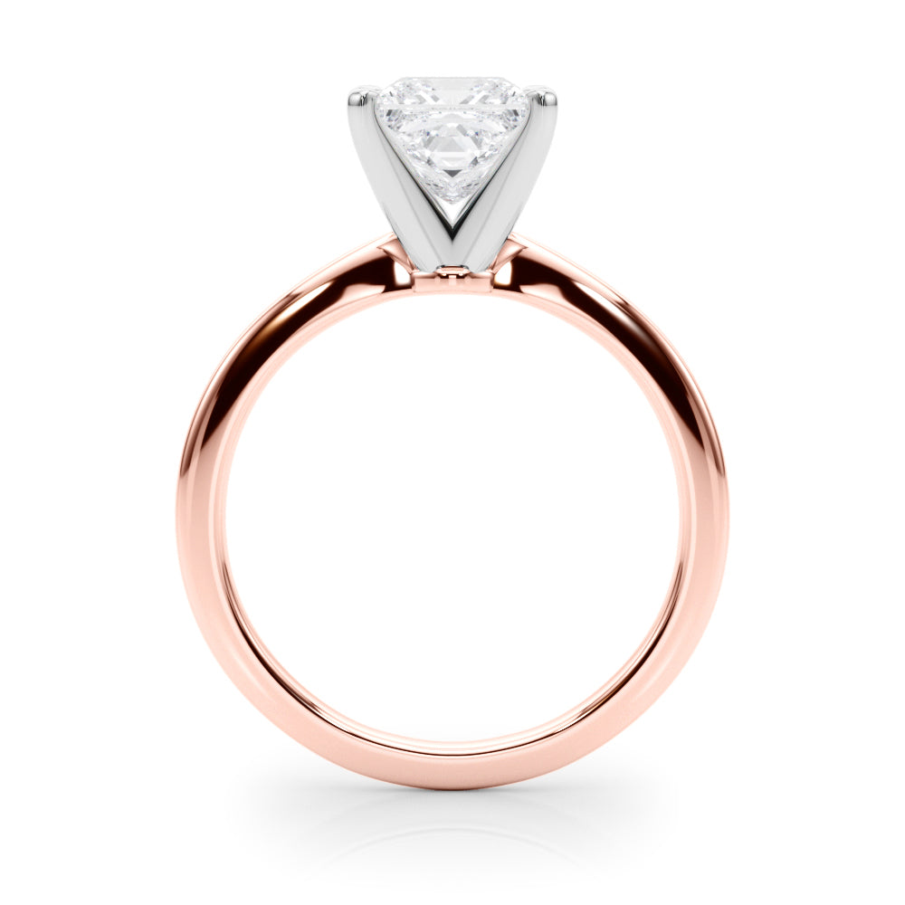 Rose gold Princess Solitaire Engagement Ring with Classic Band and Four-Prong Setting