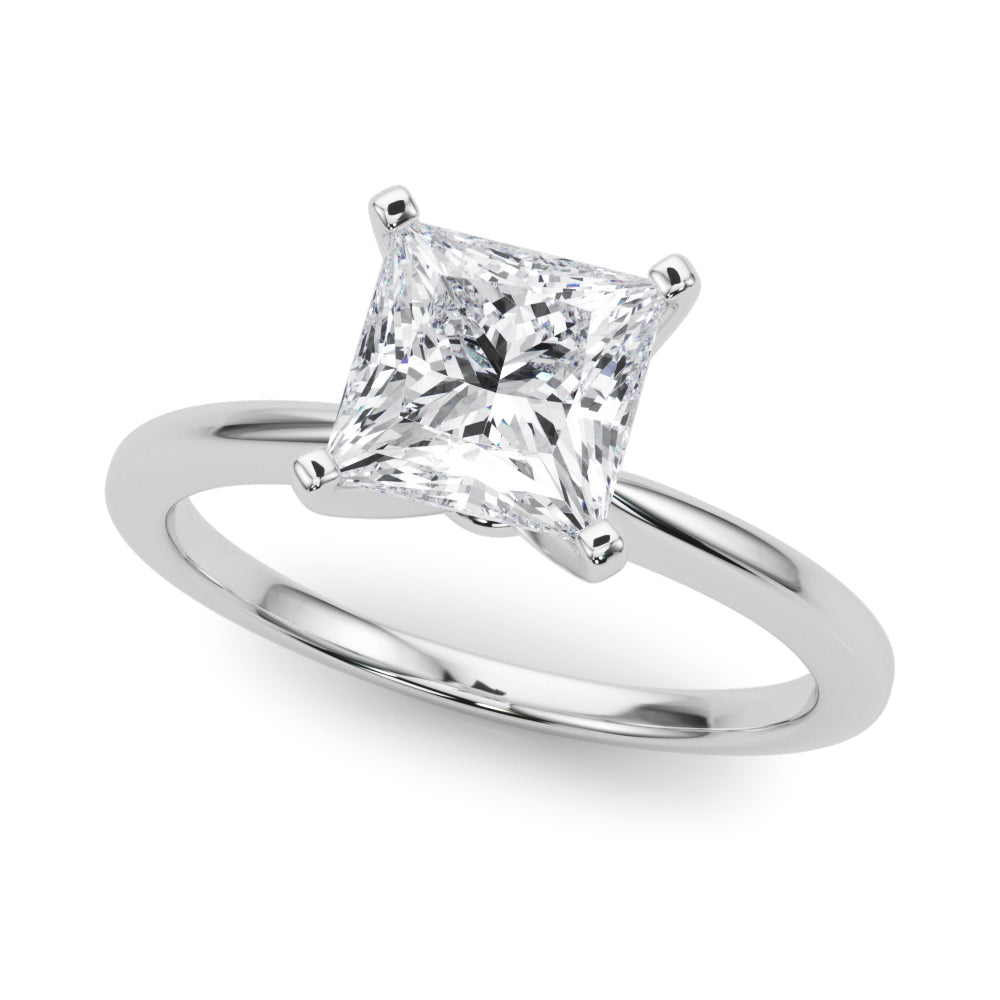 Platinum Princess Solitaire Engagement Ring with Classic Band and Four-Prong Setting