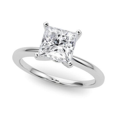White gold Princess Solitaire Engagement Ring with Classic Band and Four-Prong Setting