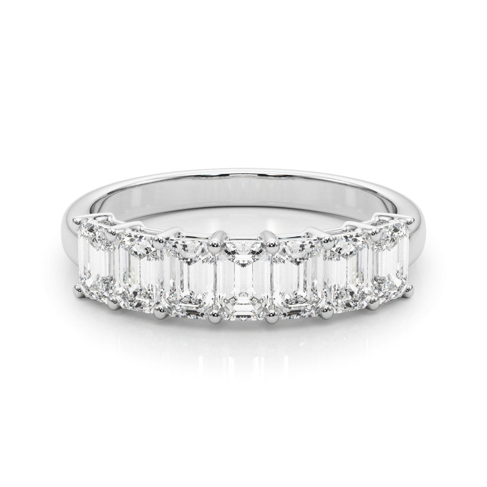 White gold Emerald Cut Diamond Half Eternity Band with Prong Setting