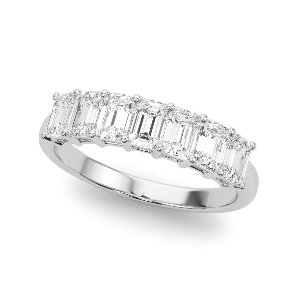 White gold Emerald Cut Diamond Half Eternity Band with Prong Setting