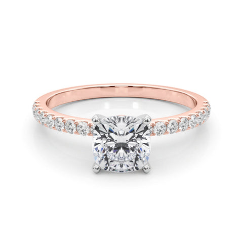 Rose gold Cushion Solitaire Diamond Pavé Band with Four-Prong Setting