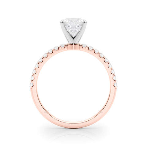 Rose gold Cushion Solitaire Diamond Pavé Band with Four-Prong Setting