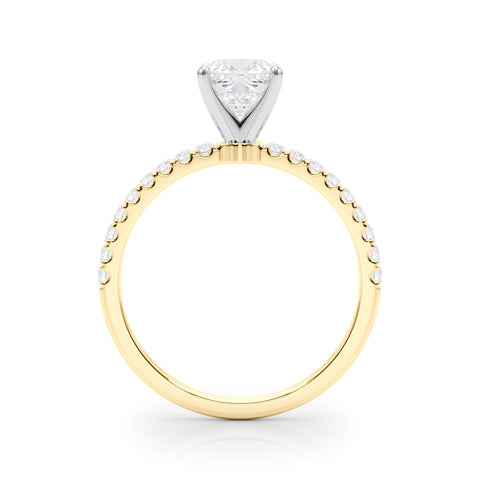 Yellow gold Cushion Solitaire Diamond Pavé Band with Four-Prong Setting