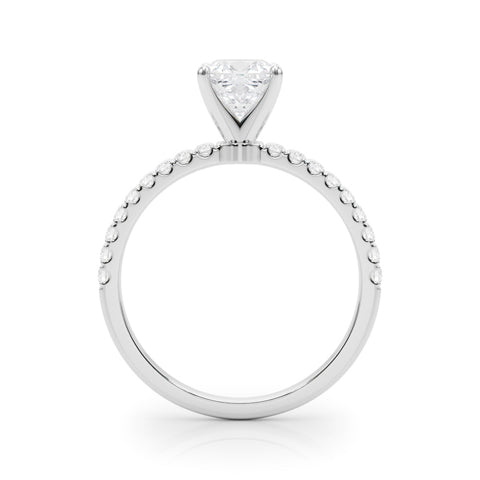 Silver Cushion Solitaire Diamond Pavé Band with Four-Prong Setting