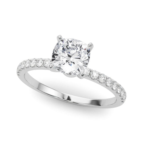 Platinum Cushion Solitaire Diamond Pavé Band with Four-Prong Setting