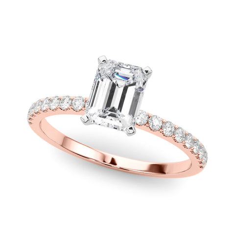 Rose gold Emerald Solitaire Diamond Pavé Band with Four-Prong Setting