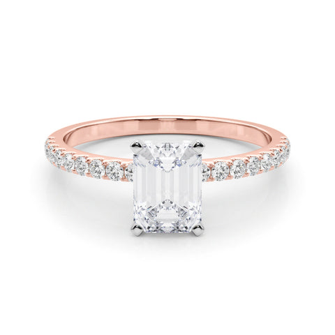 Rose gold Radiant Solitaire Diamond Pavé Band with Four-Prong Setting