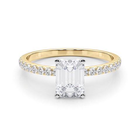 Yellow gold Radiant Solitaire Diamond Pavé Band with Four-Prong Setting
