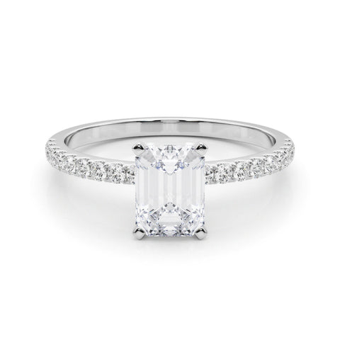 Silver Radiant Solitaire Diamond Pavé Band with Four-Prong Setting