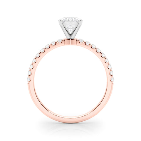 Rose gold Emerald Solitaire Diamond Pavé Band with Four-Prong Setting
