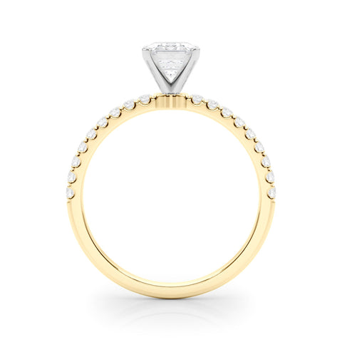 Yellow gold Emerald Solitaire Diamond Pavé Band with Four-Prong Setting