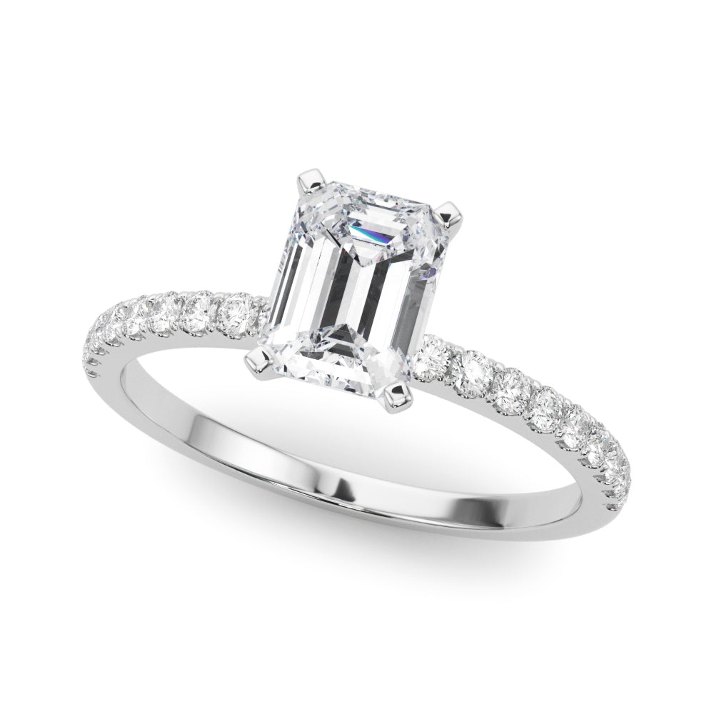 Silver Radiant Solitaire Diamond Pavé Band with Four-Prong Setting