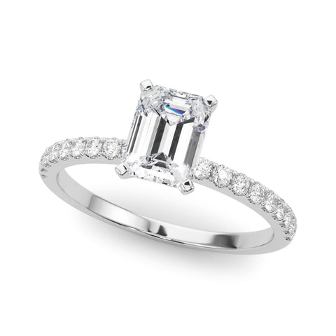 Platinum Radiant Solitaire Diamond Pavé Band with Four-Prong Setting