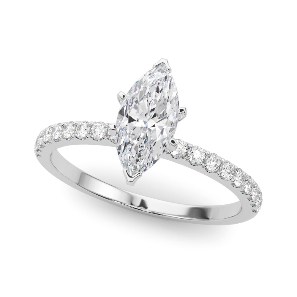 Platinum Marquise Solitaire Diamond Pavé Band with Four-Prong Setting