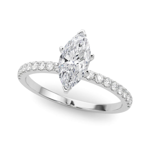 Platinum Marquise Solitaire Diamond Pavé Band with Four-Prong Setting