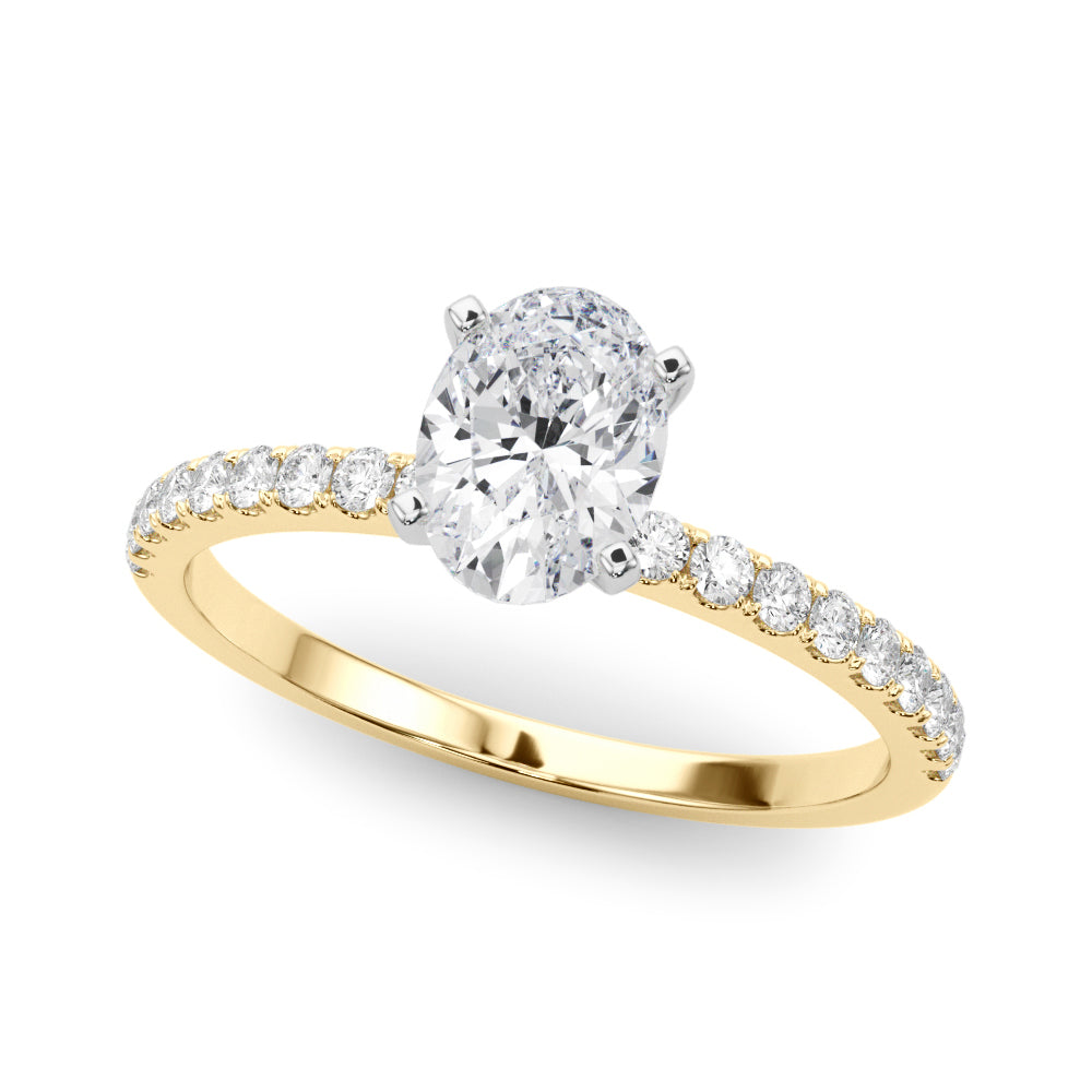 Yellow gold Oval Solitaire Diamond Pavé Band with Four-Prong Setting