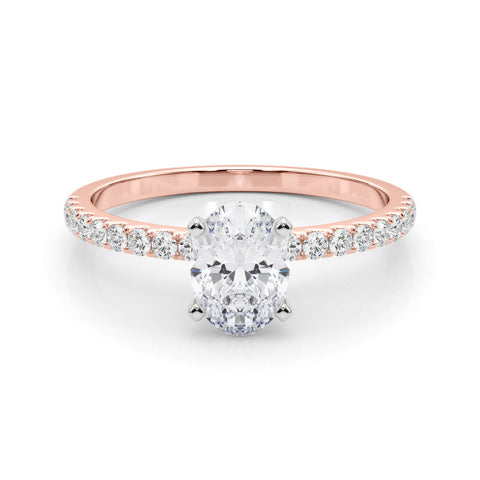 Rose gold Oval Solitaire Diamond Pavé Band with Four-Prong Setting