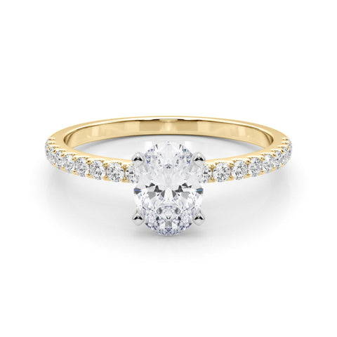 Yellow gold Oval Solitaire Diamond Pavé Band with Four-Prong Setting