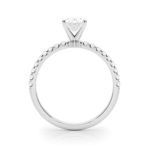 Silver Oval Solitaire Diamond Pavé Band with Four-Prong Setting