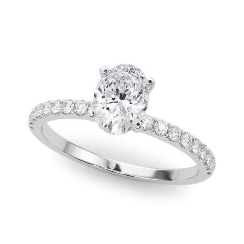White gold Oval Solitaire Diamond Pavé Band with Four-Prong Setting