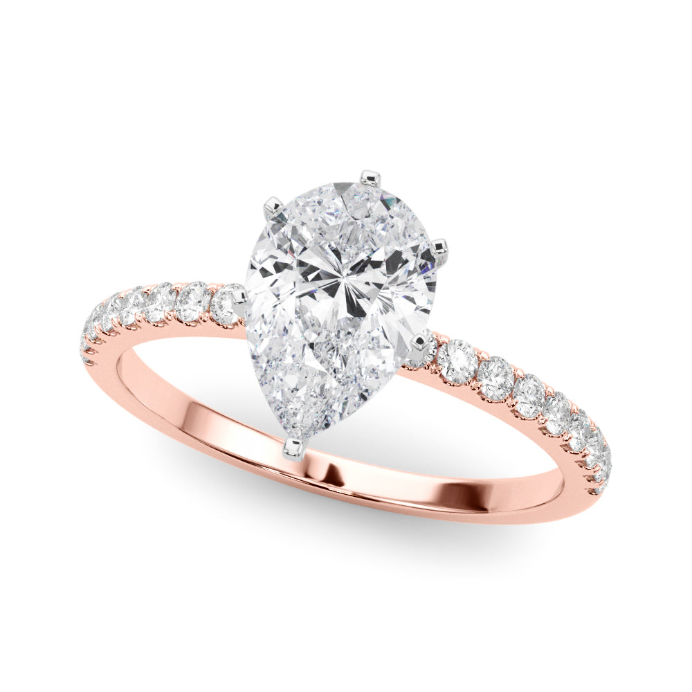 Rose gold Pear Solitaire Diamond Pavé Band with Four-Prong Setting