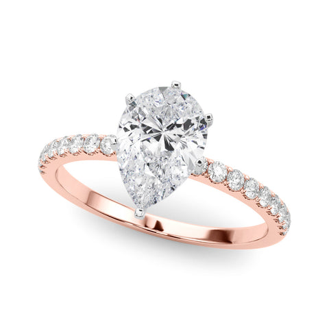 Rose gold Pear Solitaire Diamond Pavé Band with Four-Prong Setting