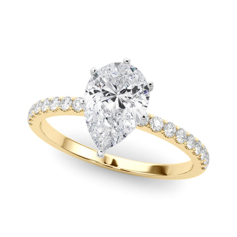 Yellow gold Pear Solitaire Diamond Pavé Band with Four-Prong Setting
