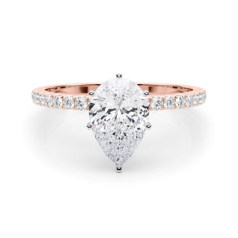 Rose gold Pear Solitaire Diamond Pavé Band with Four-Prong Setting