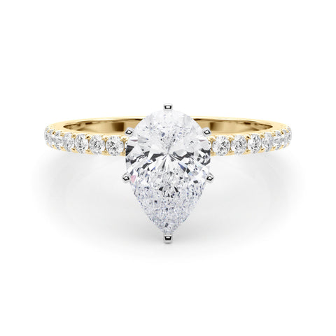 Yellow gold Pear Solitaire Diamond Pavé Band with Four-Prong Setting