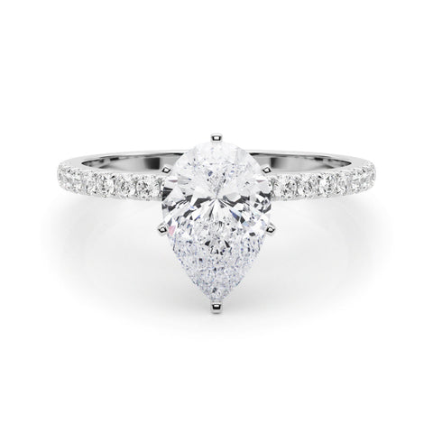 Silver Pear Solitaire Diamond Pavé Band with Four-Prong Setting