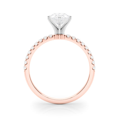 Rose gold Pear Solitaire Diamond Pavé Band with Four-Prong Setting