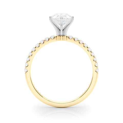 Yellow gold Pear Solitaire Diamond Pavé Band with Four-Prong Setting