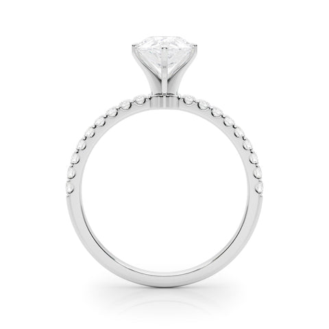 Silver Pear Solitaire Diamond Pavé Band with Four-Prong Setting