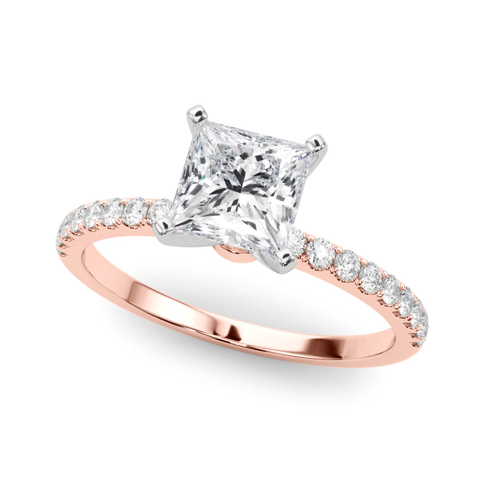 Rose gold Princess Solitaire Diamond Pavé Band with Four-Prong Setting