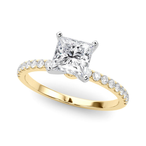 Yellow gold Princess Solitaire Diamond Pavé Band with Four-Prong Setting