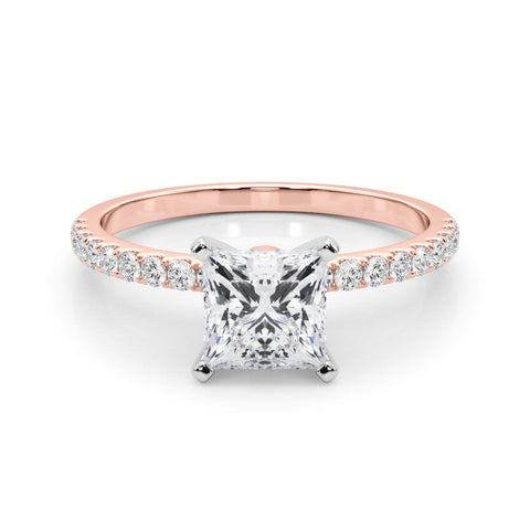 Rose gold Princess Solitaire Diamond Pavé Band with Four-Prong Setting