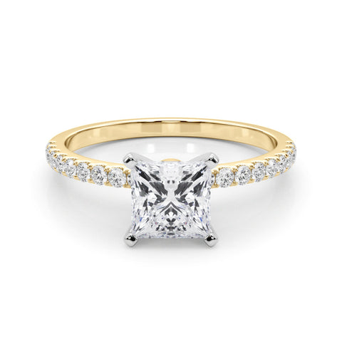 Yellow gold Princess Solitaire Diamond Pavé Band with Four-Prong Setting