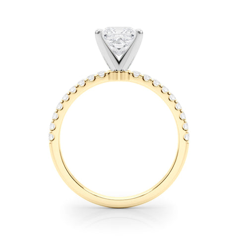 Yellow gold Princess Solitaire Diamond Pavé Band with Four-Prong Setting