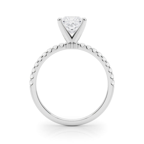 Silver Princess Solitaire Diamond Pavé Band with Four-Prong Setting