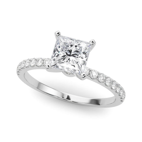 Platinum Princess Solitaire Diamond Pavé Band with Four-Prong Setting