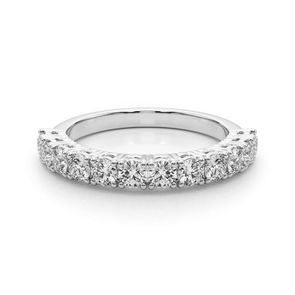 White gold Round Diamond Half-Eternity Band with Shared Prong Setting