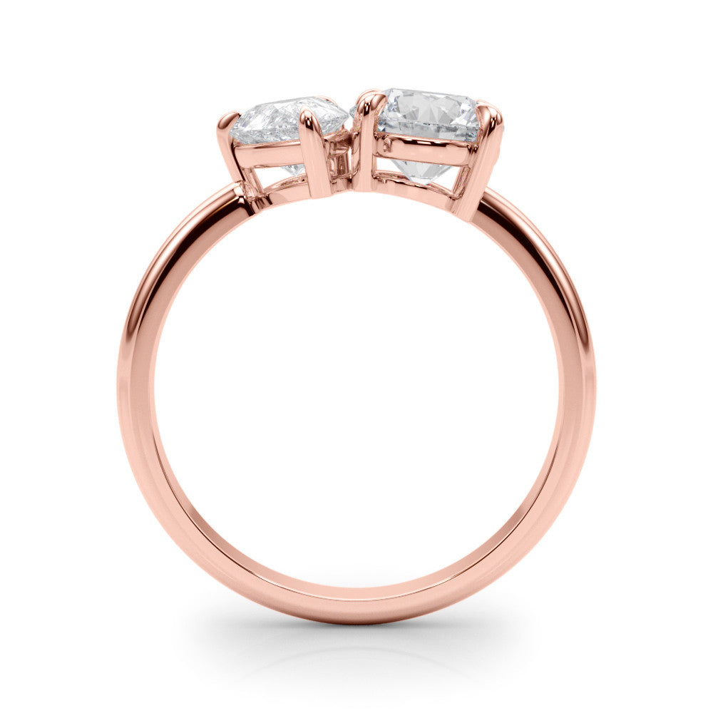 Rose gold Two-Stone Pear and Round Diamond Bypass Ring with Prong Setting