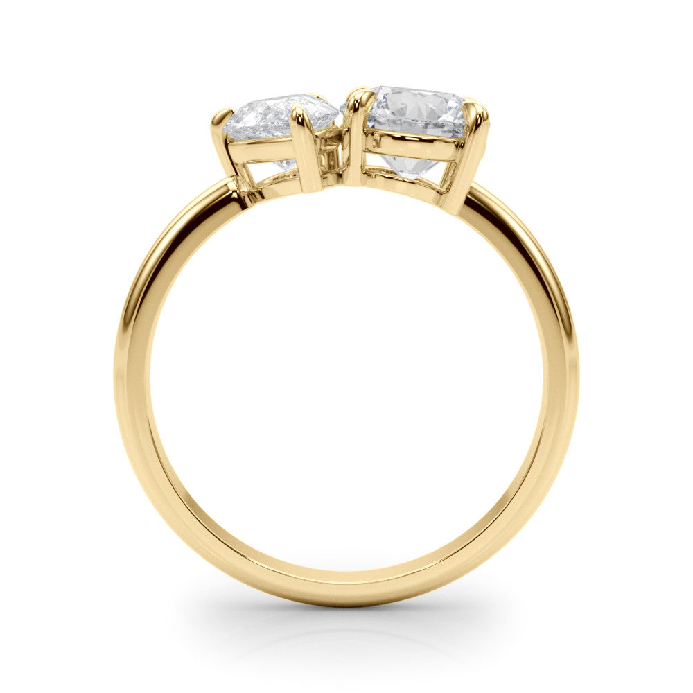 Yellow gold Two-Stone Pear and Round Diamond Bypass Ring with Prong Setting