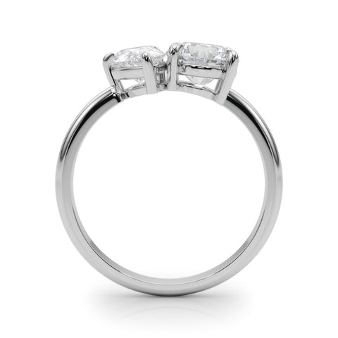 Platinum Two-Stone Pear and Round Diamond Bypass Ring with Prong Setting