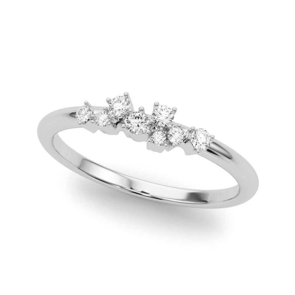 Silver Cluster Diamond Round Cut Silver Band with Prong Setting